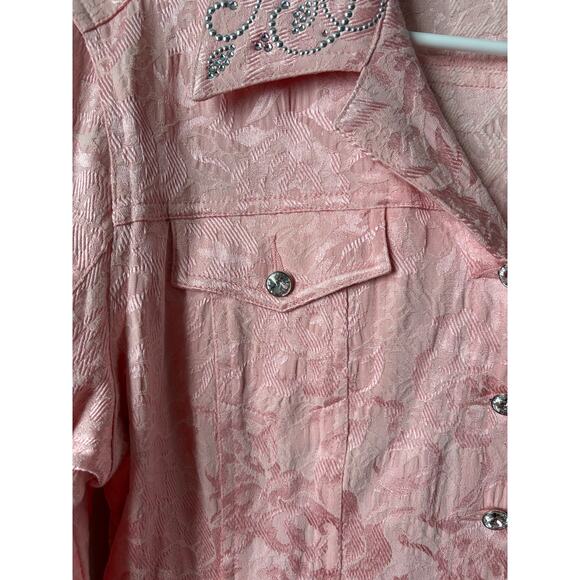 Christine Alexander Textured Embellished Rhinestones Pink Denim Jacket Old Money - Picture 7 of 7